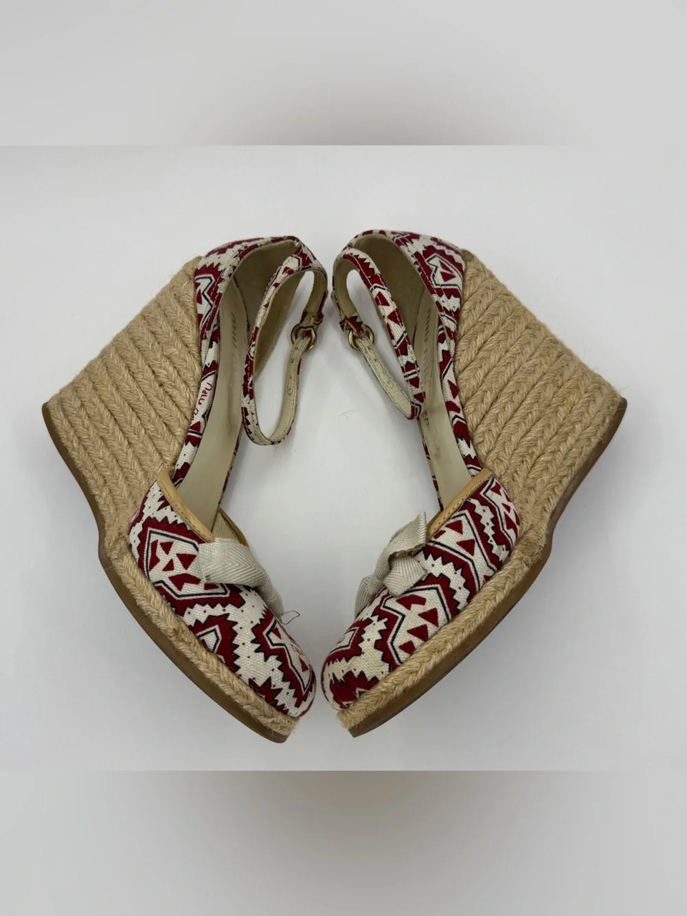 Miu Miu Slingback Wedge Espadrille Multicolor Logo Printed Canvas Ankle Strap 37